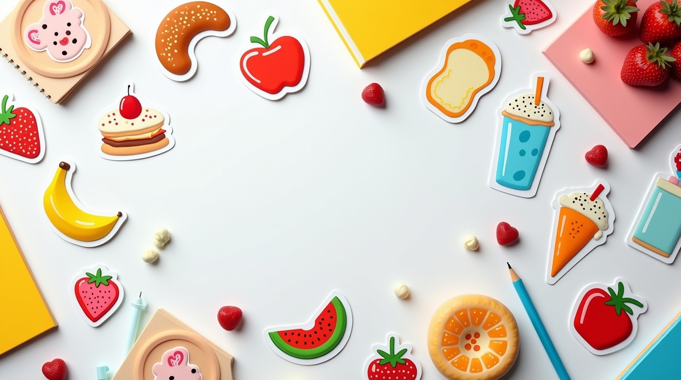 flux dev a bright playful flat lay of colorful foodthemed stic 3