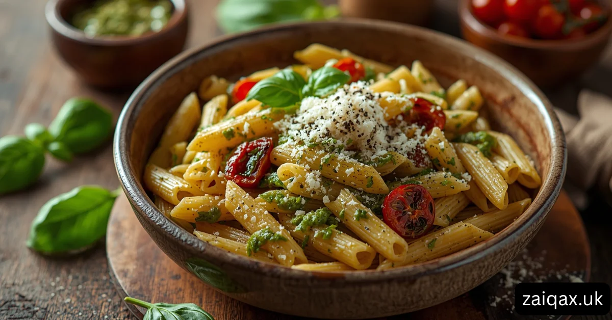 Whole Wheat Penne with Pesto and Sun-Dried Tomatoes