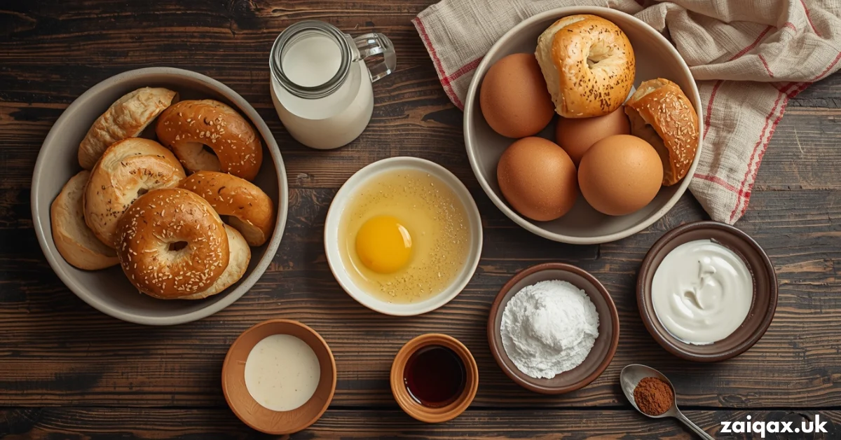 Ingredients for Secret Bread Pudding Recipe Using Bagels Soft Rich