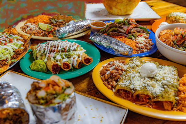 a variety of food items are displayed in an appetizing way.